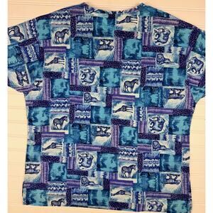 Scrub HQ Butterfly Print Scrub Top Women’s Size M Blue Purple V Neck Pockets